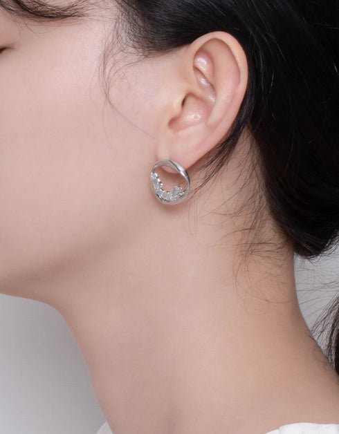 Swirling Sparkle Studs with Baguette CZ, Asymmetrical design
