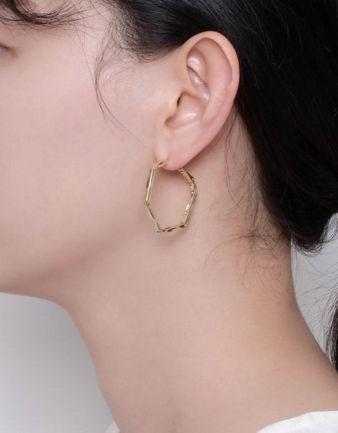 Soft Curve Hexagon Hinged Hoops - 18K Gold & Platinum Styles