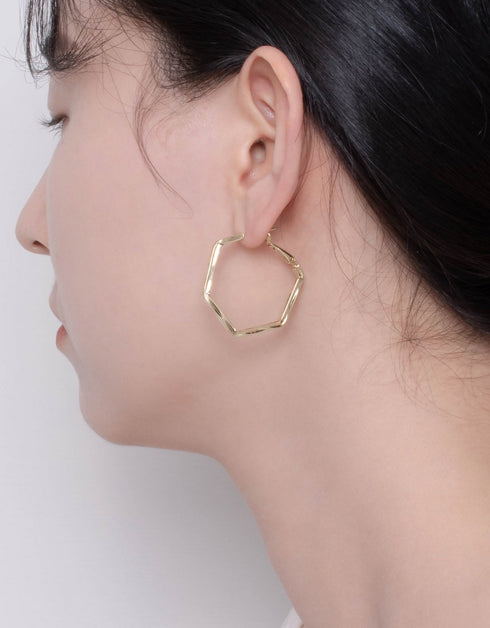 Soft Curve Hexagon Hinged Hoops - 18K Gold & Platinum Styles