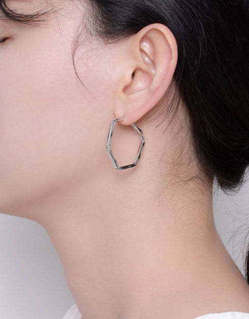Soft Curve Hexagon Hinged Hoops - 18K Gold & Platinum Styles